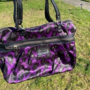 Purple and Black Leopard Print Women's Bag